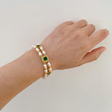 Double Emerald Vintage Pearls Bracelet