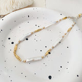 Gold Linear Pearls Necklace