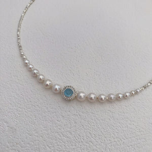 Aquamarine S925 Pearls Necklack