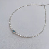 Aquamarine S925 Pearls Necklack