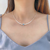 Aquamarine S925 Pearls Necklack