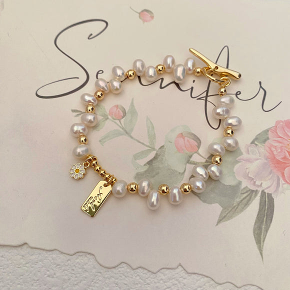 Floral Charm Pearl Bracelet