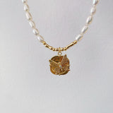 Butterfly Stamp Pearls Necklace