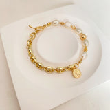Coin & Chain Pearls Bracelet