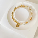 Coin & Chain Pearls Bracelet