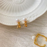 Zircon Bow Pearls Earrings