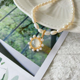 Vintage White Chalcedony Pearls Pendant Necklaces