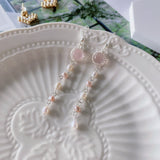 Rose Quartz Hand-Knit Pearls Earrings