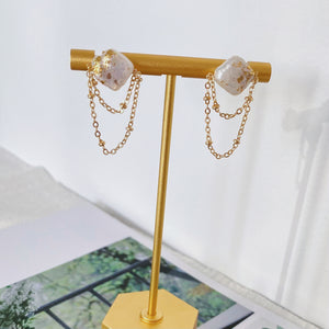 Square and Chain Pearls Earrings