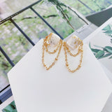 Square and Chain Pearls Earrings