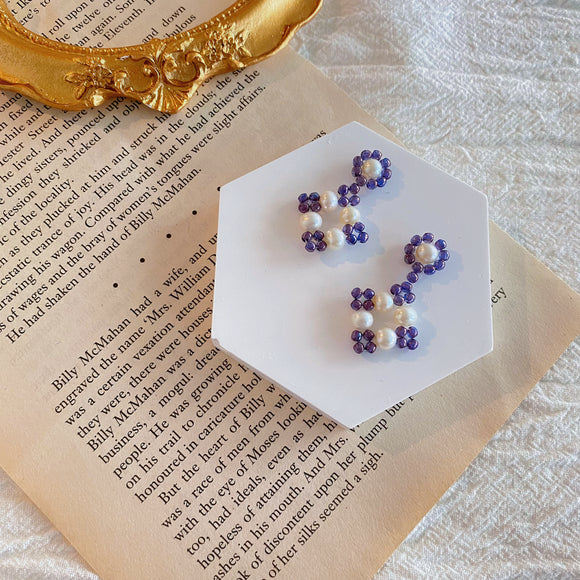 Vintage beaded Pearls Earrings - Purple