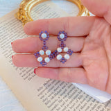 Vintage beaded Pearls Earrings - Purple