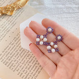 Vintage beaded Pearls Earrings - Purple