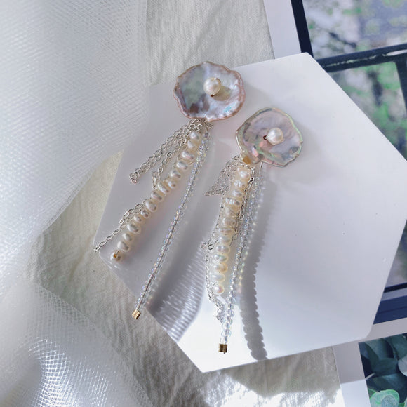 Jellyfish Baroque Pearls Earrings - Silver