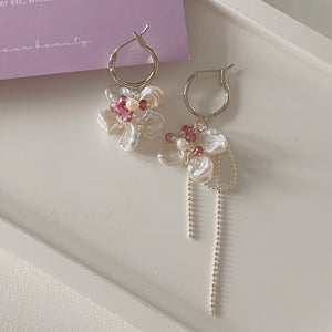 Butterfly & Flower Asymmetry Pearls Earrings