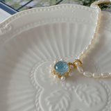 Vintage Aquamarine/Rose Quartz Pearls Pendant