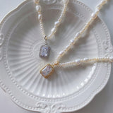 Elsa Crystal Pendant Pearls Necklaces