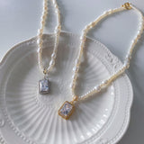 Elsa Crystal Pendant Pearls Necklaces