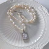 Elsa Crystal Pendant Pearls Necklaces