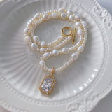 Elsa Crystal Pendant Pearls Necklaces