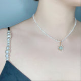 Vintage Aquamarine/ Rose Quartz Pendant Pearls Necklace