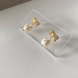 Bowknot Gold Pearl Earrings