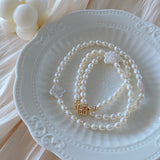 Clover Long Chain Pearls Necklaces