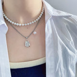 Silver Lava Baroque Pearls Necklaces