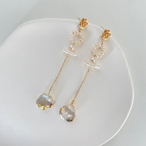 Rose Long Pearls Earrings