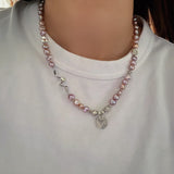 Pinky Purple Rose Pearls Necklaces