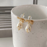 Bowknot Gold Pearl Earrings